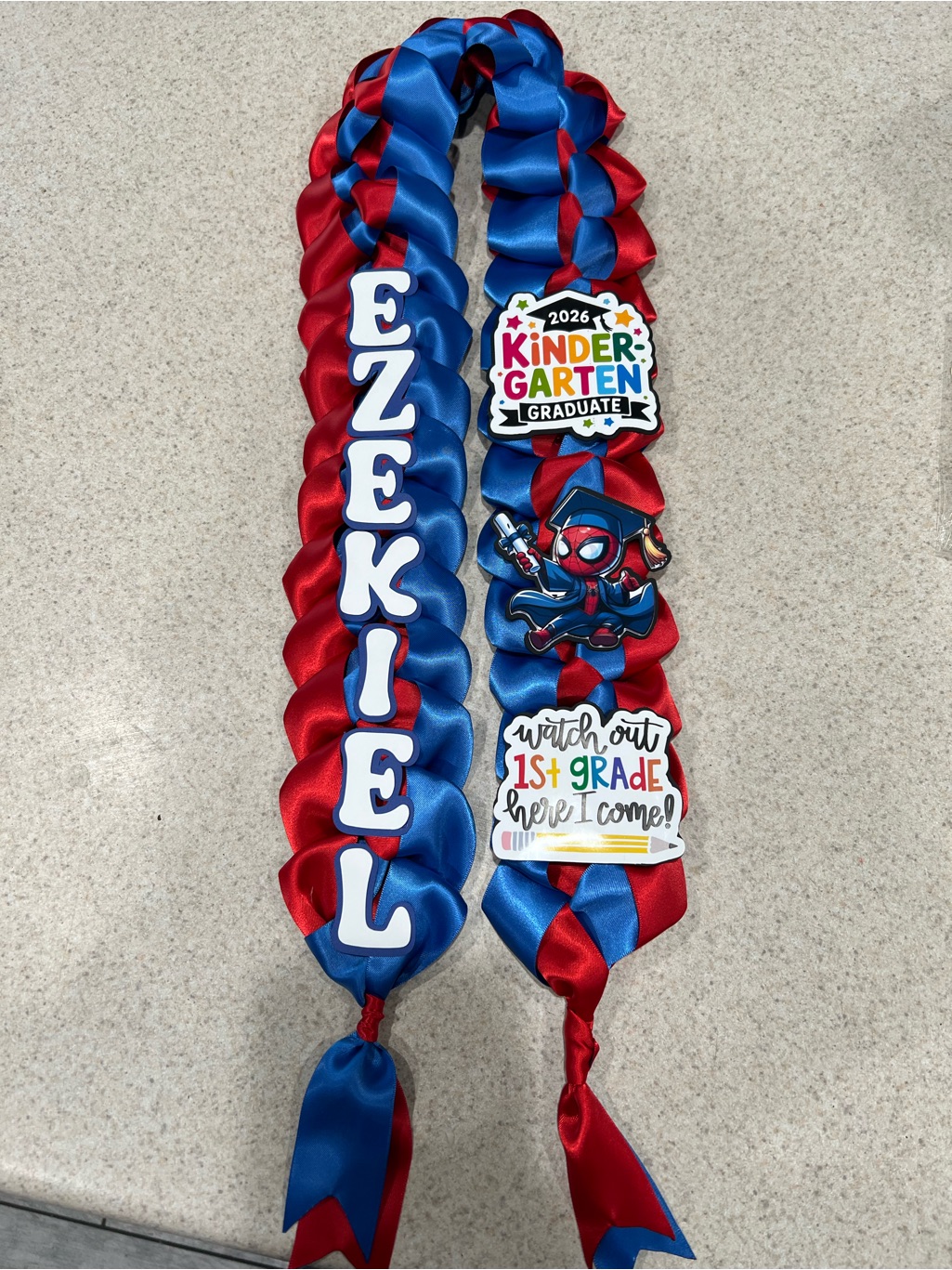 Spiderman Personalized Kids Graduation Lei - Blue & Red Kindergarten Graduate